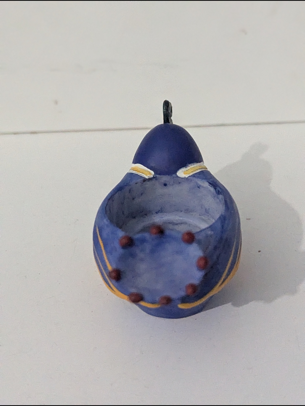 Whimsical Handpainted Decorative Blue Bird Tealight Holder Checkerboard Detail - Picture 9 of 11